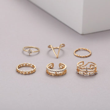 5pcs New Personality Golden Ring Creative Geometric Inlaid Rhinestone Girl and Lady Ring daiiibabyyy